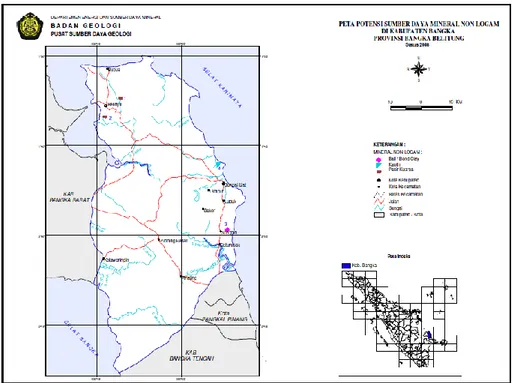 Gambar 3. Lokasi pengambilan sampel pasir silika di kab. Sungai Liat, P. Bangka, dengan  cadangan 44,61 juta ton [8] 