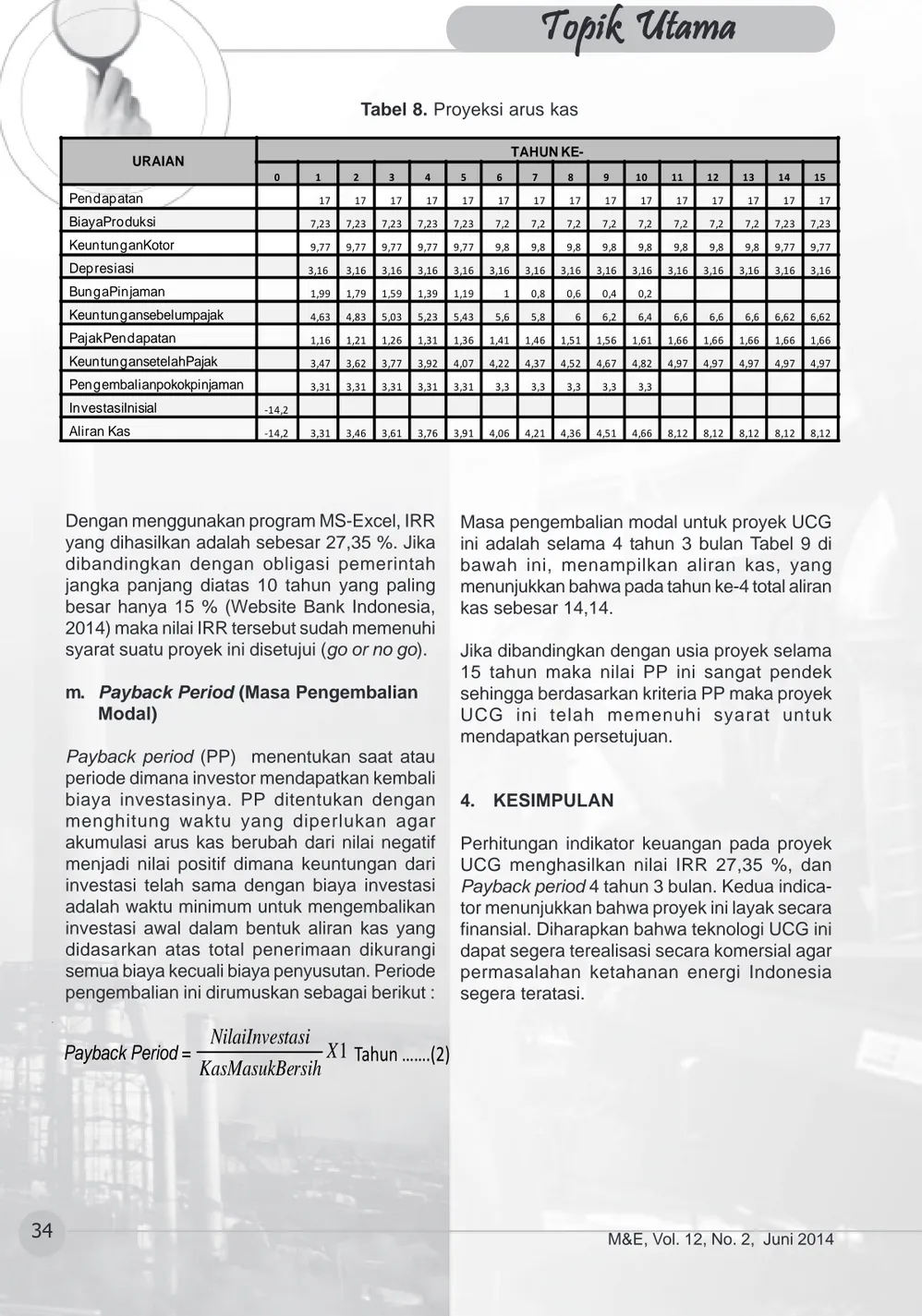 Tabel 8. Proyeksi arus kas