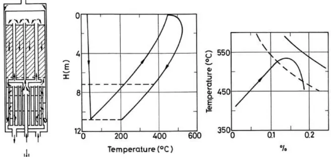 Gambar skematik dari Konverter dengan aliran countercurrent  pada cooling tube diberikan pada Gambar 5