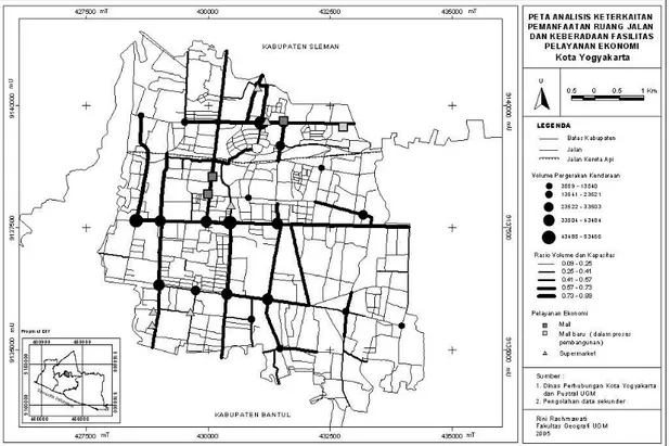 Gambar 7. Peta Analisis Keterkaitan Pemanfaatan Ruang Jalan dan Lokasi  Pelayanan Ekonomi 
