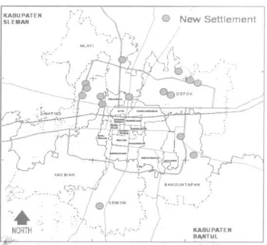 Gambar 6. Persebaran Pelayanan Ekonomi dan Perumahan Baru di Perkotaan                    Yogyakarta (Rachmawati dalam Christine Knie, 2005) 