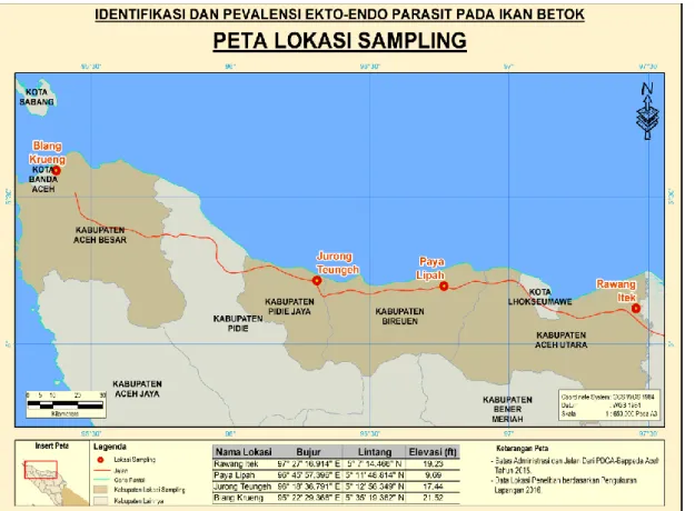Gambar 1. Peta kawasan pantau utara Aceh yang menunjukkan lokasi penangkapan ikan  sampel 