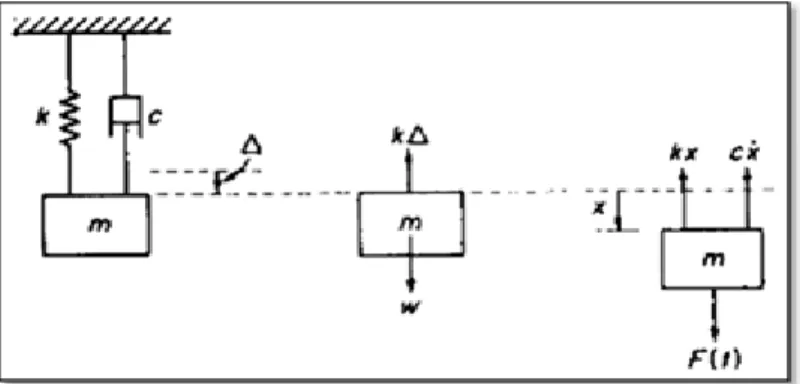 Gambar 2.8. Sistem Pegas Massa dan Diagram Benda Bebas (William  T. Thomson, 1992) 