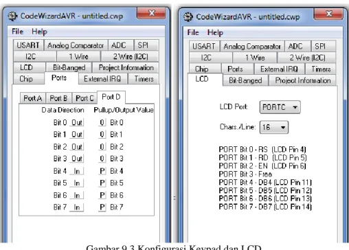 Gambar 9.3 Konfigurasi Keypad dan LCD  Contoh Program  