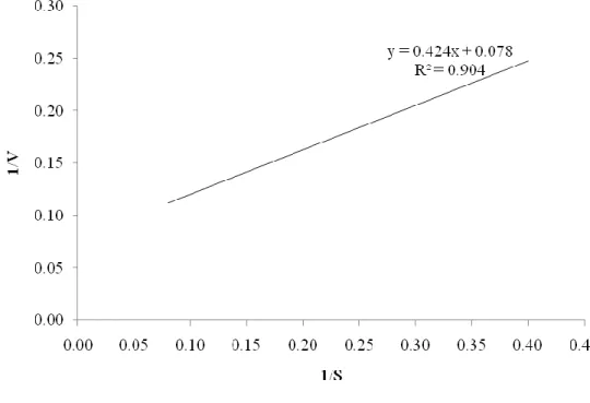 Gambar 7. Kinetika enzim polyphenoloxidase. 