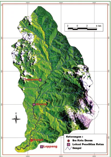 Gambar 2. Peta wilayah DAS Patikala yang merupakan tempat masyarakat Dusun Pampli memungut rotan