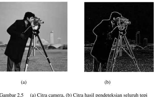 Gambar 2.5 (a) Citra camera, (b) Citra hasil pendeteksian seluruh tepi