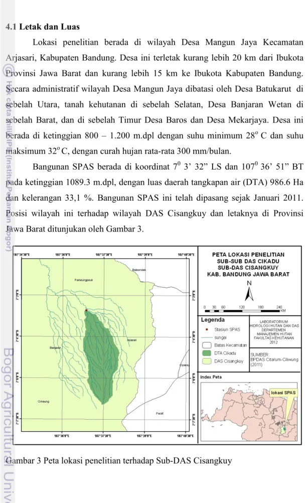 Gambar 3 Peta lokasi penelitian terhadap Sub-DAS Cisangkuy 