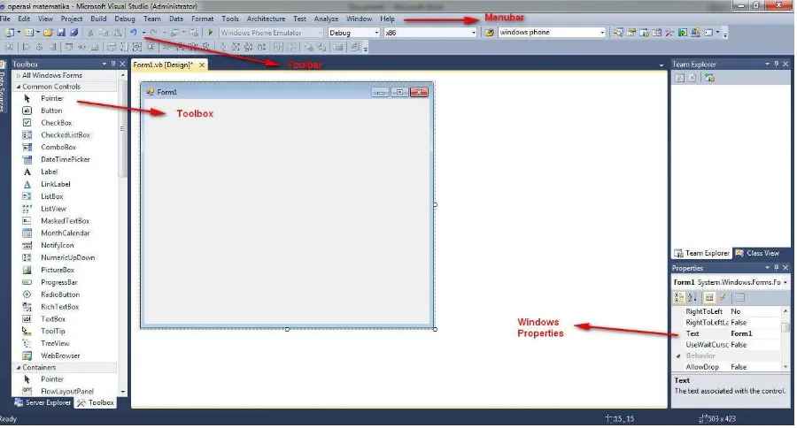 Gambar 2.1 Tampilan Awal Lembar Kerja Microsoft Visual Basic 2010 