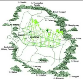 Gambar  2.  Peta  rencana  ruang  terbuka  hijau  Kota  Bandung pada RTRW tahun 2010-2030.