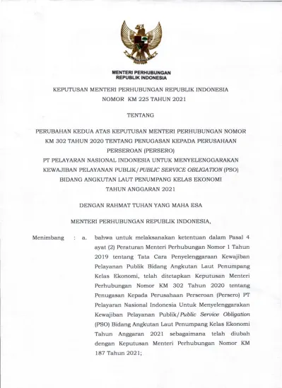 KEPUTUSAN MENTERI PERHUBUNGAN REPUBLIK INDONESIA NOMOR KM 225 TAHUN ...