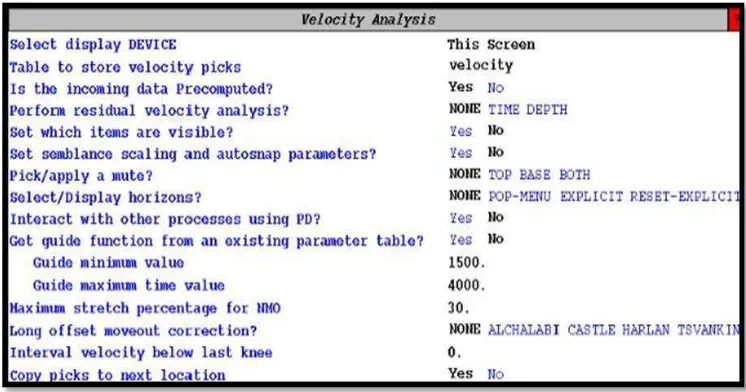Gambar 3.14 Parameter Velocity analysis 