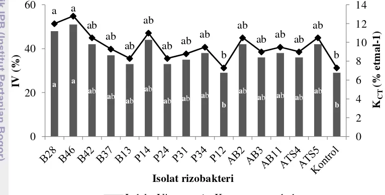 Gambar 8. Pengaruh aplikasi rizobakteri terhadap indeks vigor (IV) dan kecepatan 