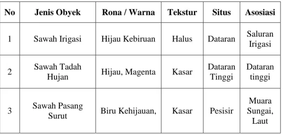 Tabel 1. 5 Tabel Kunci Interpretasi Sawah 