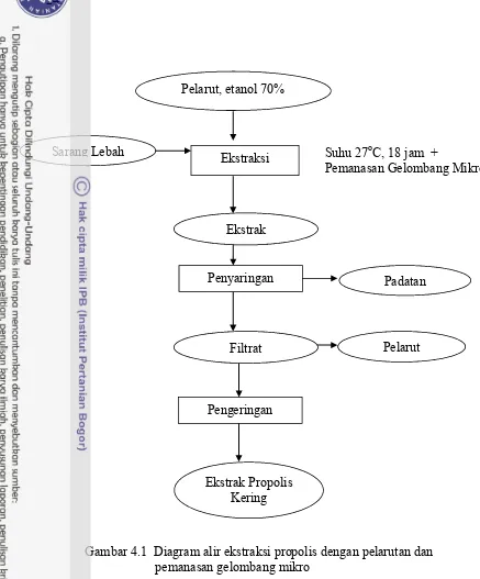 Gambar 4.1  Diagram alir ekstraksi propolis dengan pelarutan dan  