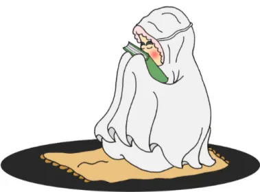 Gambar 1.1 : Seorang anak perempuan memakai mukena sedang mencium mushaf al-Qur’an
