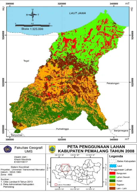 Gambar 2. Peta Penggunaan Lahan Kabupaten   Pemalang Tahun 2008 