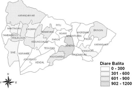 Gambar 5   peta sebaran Kasus Diare di Kabupaten Ngawi 2013 