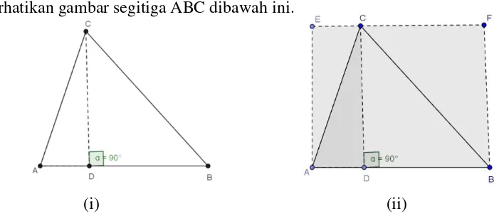 Gambar 2.4: Segitiga ABC dan pendekatan luas persegi panjang untuk mencari luas segitiga 