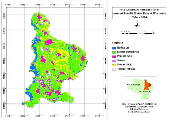 Gambar 4  Peta klasifikasi tutupan lahan APHR Wonosobo menggunakan metode 