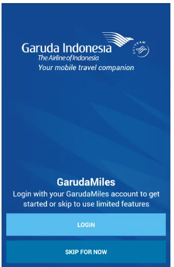 Gambar 2. 11 Tampilan awal aplikasi mobile Garuda Indonesia 