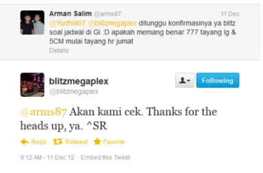 Gambar 9 Bentuk interaksi dua arah antara Blitzmegaplex dengan customer 