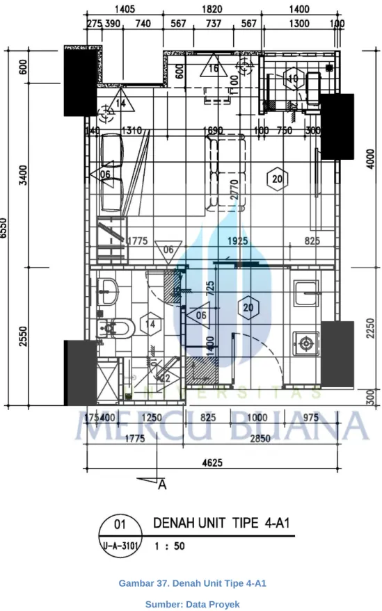 Gambar 37. Denah Unit Tipe 4-A1  Sumber: Data Proyek 