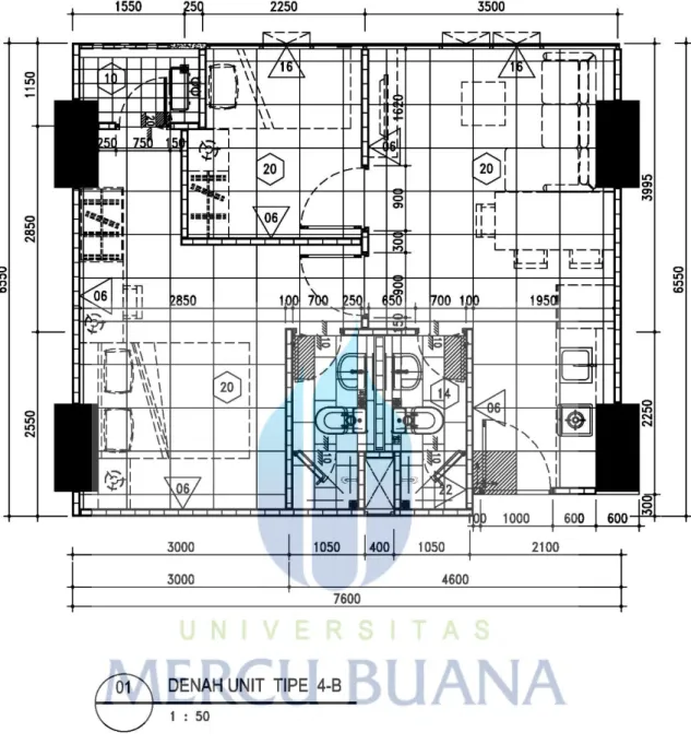 Gambar 39. Denah Unit Tipe 4-B  Sumber: Data Proyek 