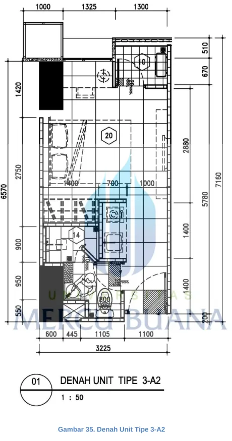 Gambar 35. Denah Unit Tipe 3-A2  Sumber: Data Proyek 