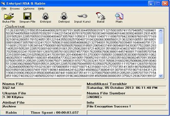 Gambar 4.9. Tampilan Plainteks Metode Rabin Dengan File 1.29 Kb ( 3 digit ) 