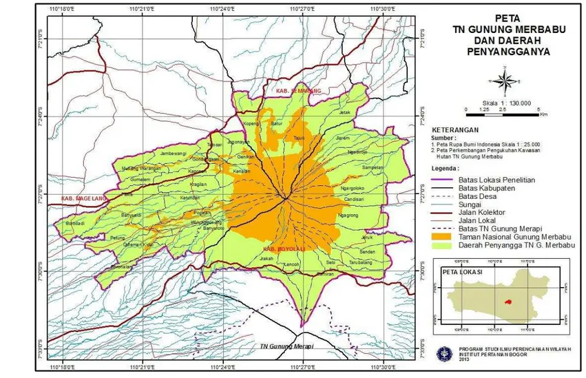 Gambar 5  Peta administrasi TNGMb dan daerah penyangganya