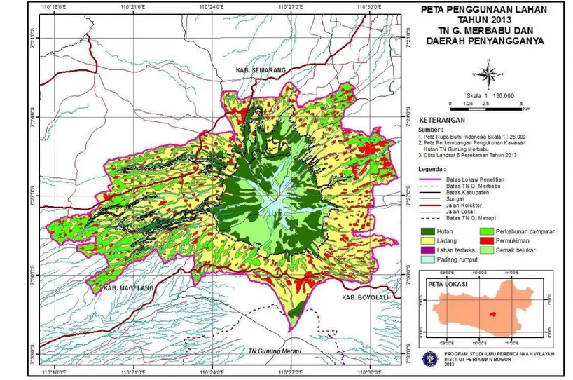 Gambar 11  Peta penggunaan lahan di TNGMb dan daerah penyangganya