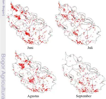 Gambar 5  Sebaran hotspot provinsi Riau (Juni-September 2012) 