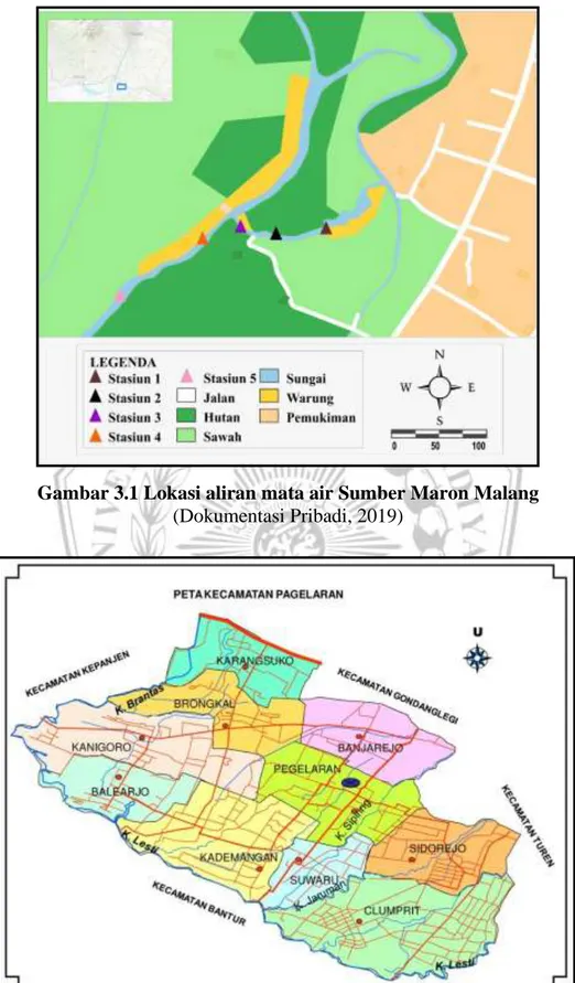 Gambar 3.1 Lokasi aliran mata air Sumber Maron Malang  (Dokumentasi Pribadi, 2019) 