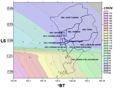 Gambar 2. Peta percepatan tanah maksimum Kota Padang  dengan episenter wilayah   interplate Segmen Mentawai