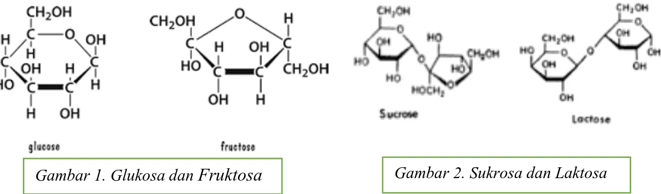 Gambar 1. Glukosa dan  Fruktosa  Gambar 2. Sukrosa dan Laktosa