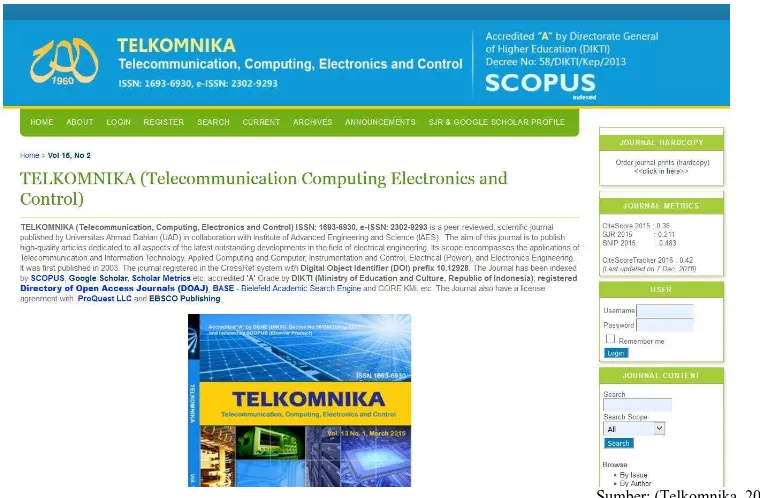 Gambar 2.1 Website Telkomnika menggunakan Aplikasi Sumber: (Telkomnika, 2017) Open Journal System  