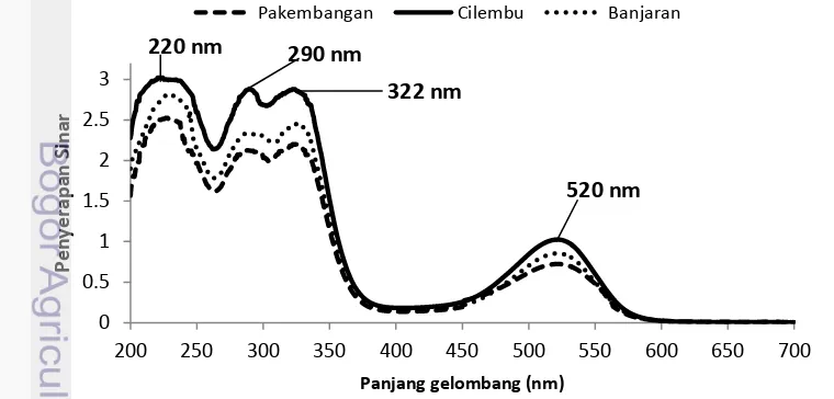 Gambar 3. Spektra ekstrak antosianin ubi jalar ungu pada pH 1 