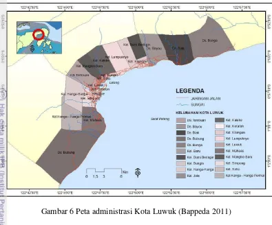 Gambar 6 Peta administrasi Kota Luwuk (Bappeda 2011) 