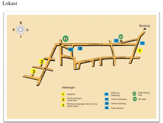 Gambar 3.1 Peta Pekriya Payung Geulisyang di Adaptasi dari Peta Wisata Tasikmalaya  (Sumber: Dokumentasi Pribadi, 2014/ 02) 