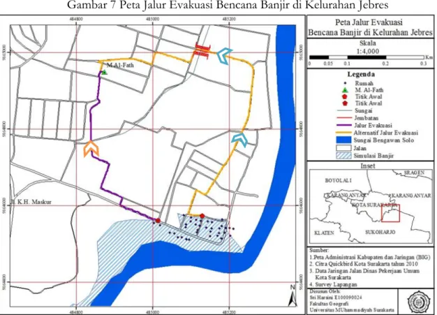 Gambar 7 Peta Jalur Evakuasi Bencana Banjir di Kelurahan Jebres