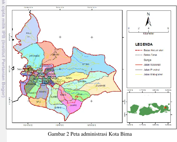 Gambar 2 Peta administrasi Kota Bima 