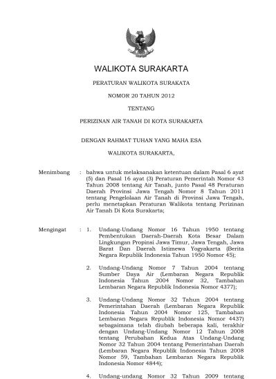 WALIKOTA SURAKARTA PERATURAN WALIKOTA SURAKATA NOMOR 20 TAHUN 2012 ...