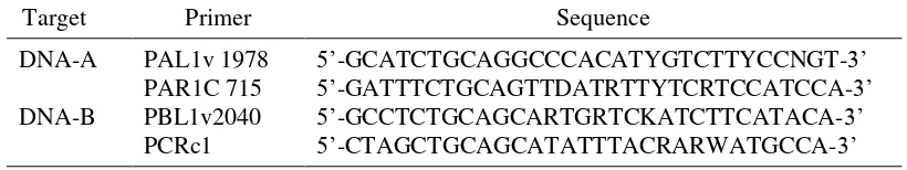 Table 2  Degenerate primers for amplification of Begomovirus using polymerase chain reaction (Rojas et al