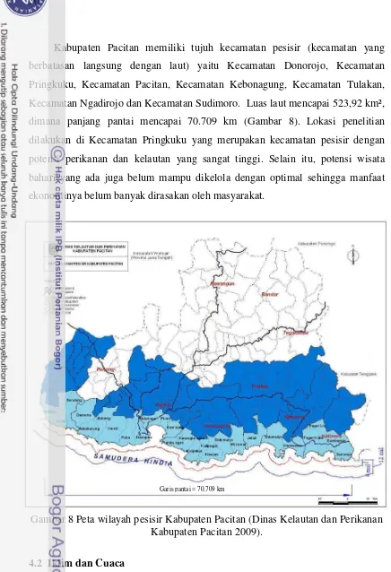 Gambar 8 Peta wilayah pesisir Kabupaten Pacitan (Dinas Kelautan dan Perikanan