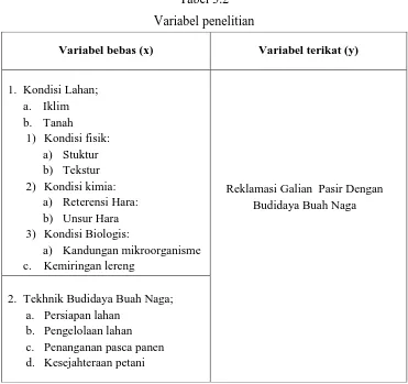 Tabel 3.2 Variabel penelitian 
