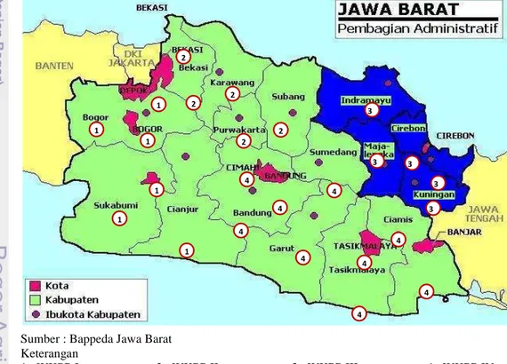 Gambar  14  Peta  wilayah  Jawa  Barat  menurut  daerah  Kabupaten/Kota1 1 1 1 1 