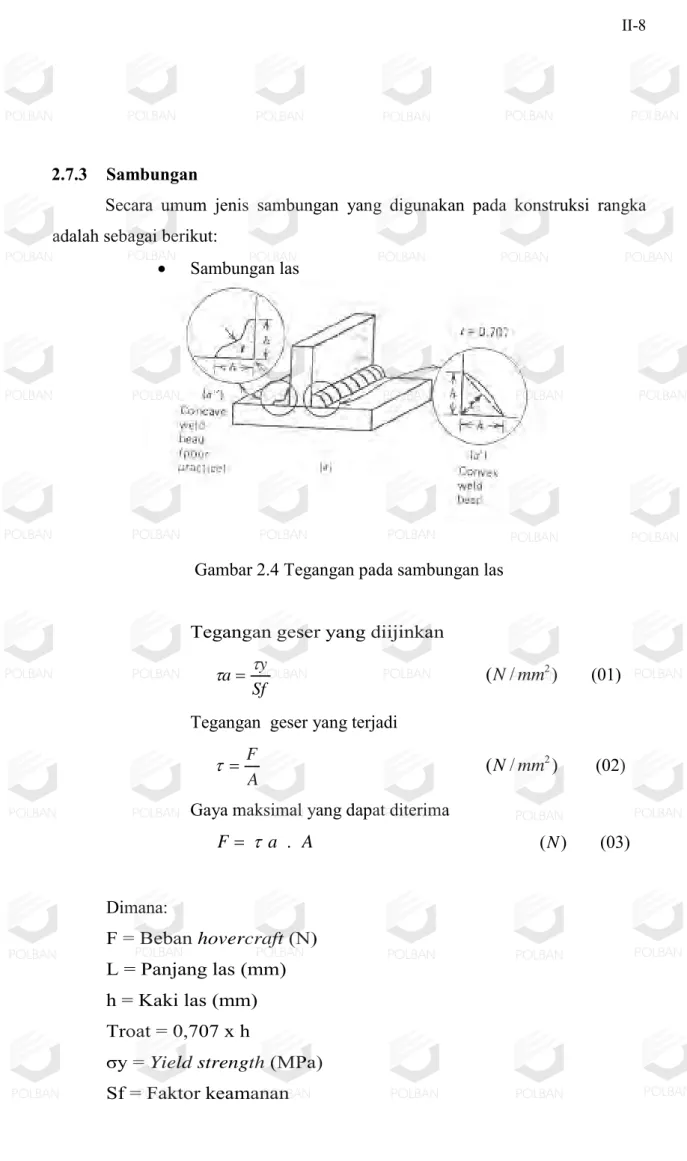 Gambar 2.4 Tegangan pada sambungan las  Tegangan geser yang diijinkan  