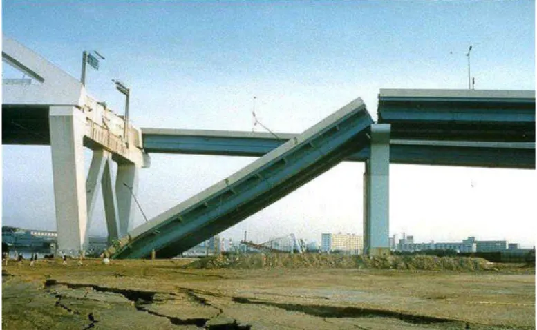 Gambar 2.7 Keruntuhan Struktur Jembatan Akibat Gempa Kobe  (Sumber: http://geoteknik-indonesia.blogspot.sg) 