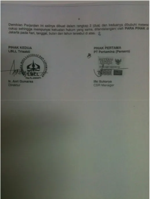 Gambar L7 Halaman akhir surat perjanjian kerjasama antara Pertamina dan LBLL  yang disertai materai Rp